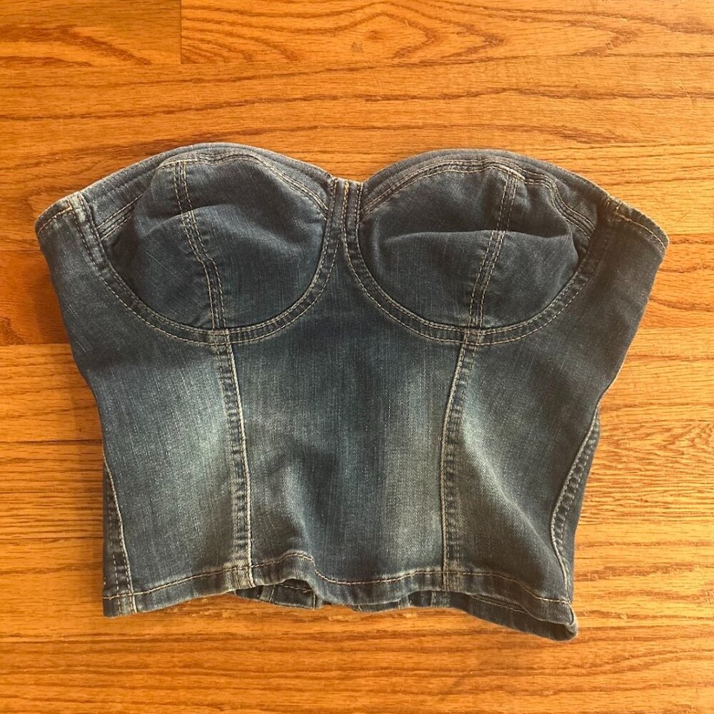 Guess Vintage Denim Top Strapless Cropped XS